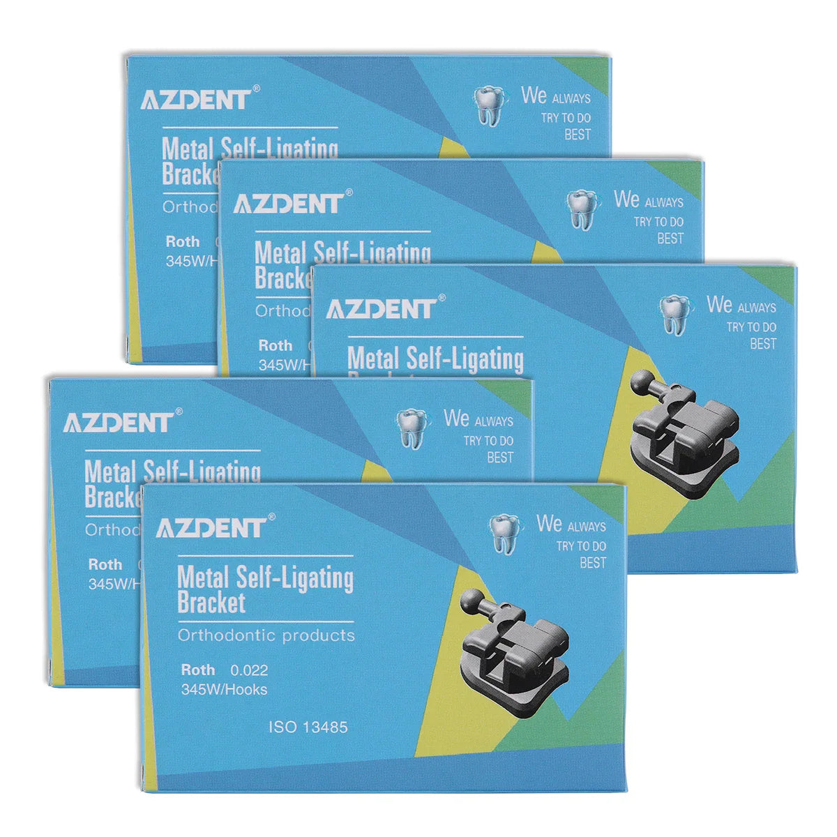 AZDENT 5 Boxes Dental Brackets – Passive Self-Ligating Orthodontic Braces with MIM Monoblock & Buccal Tubes, MBT/Roth 0.022, 345 Hooks