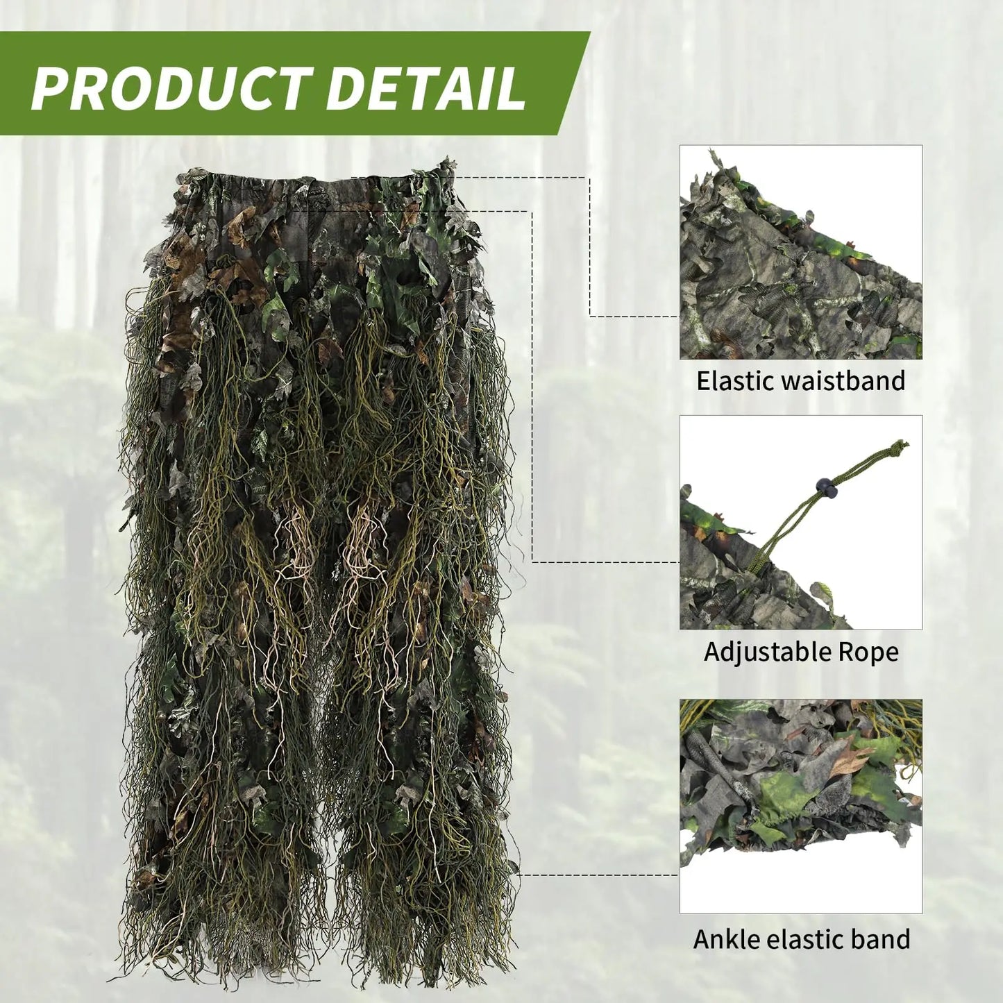 JOAXOR 3D Ghillie Suit - Leafy Woodland Camouflage Hunting Suit for Men, Outdoor Stealth & Tactical Gear