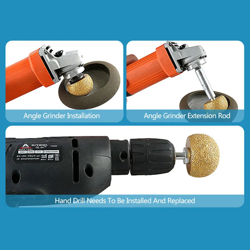 Diamond Brazed Round Grinding Head: Abrasive Tool for Internal Arc Grinding of Stones - Engraving Tool with Mushroom Head Design