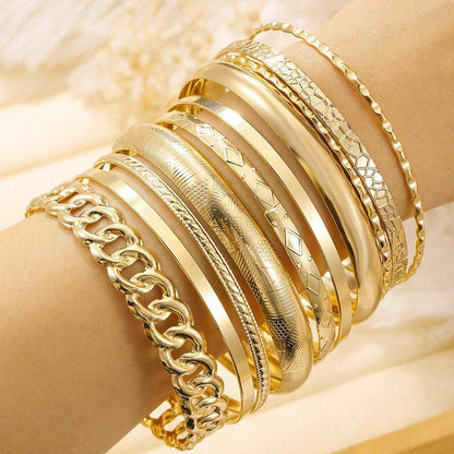 10PCS Metal Bangles Set for Women – Heavy Punk Hip Hop Textured Stackable Bracelets Fashion Party Jewelry Accessories