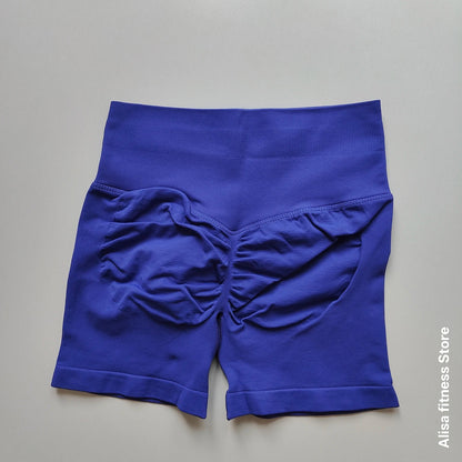 Summer High Waisted Yoga Shorts - Seamless Tummy Control Fitness Running Shorts with Solid Color Stretch Leggings Style