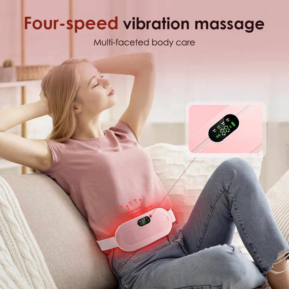 Electric Heating Pad for Women | Menstrual Cramp Relief Vibrator Belt | Abdominal Warmer & Blood Circulation Massager