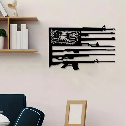Patriotic Eagle Flag Metal Wall Art - American Gun Theme Sculpture Decor for Home and Gun Enthusiast Spaces