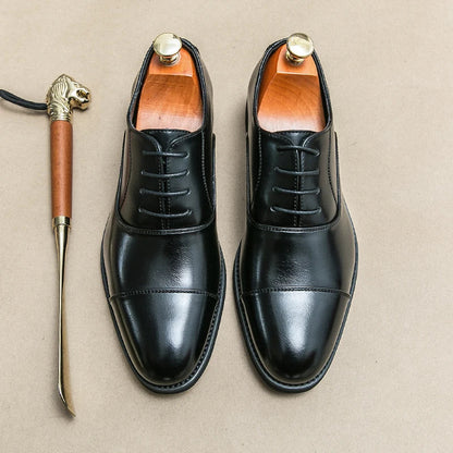 Men’s Luxury Leather Dress Shoes — Comfortable Pointed Business & Wedding Shoes Black