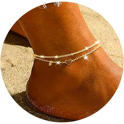 925 Silver Plated CZ Anklet Bracelet – Waterproof Heart Charm Dainty Layered Chain Anklet for Women & Girls Jewelry Gift