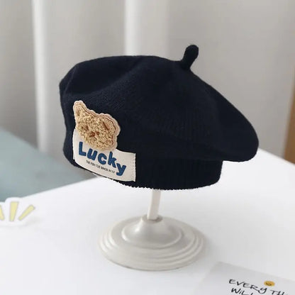 Flower Baby Beret Hat – Winter Warm Knitted Beanie for Infant & Toddler Girls, Korean Princess Artist Painter Cap Solid Color