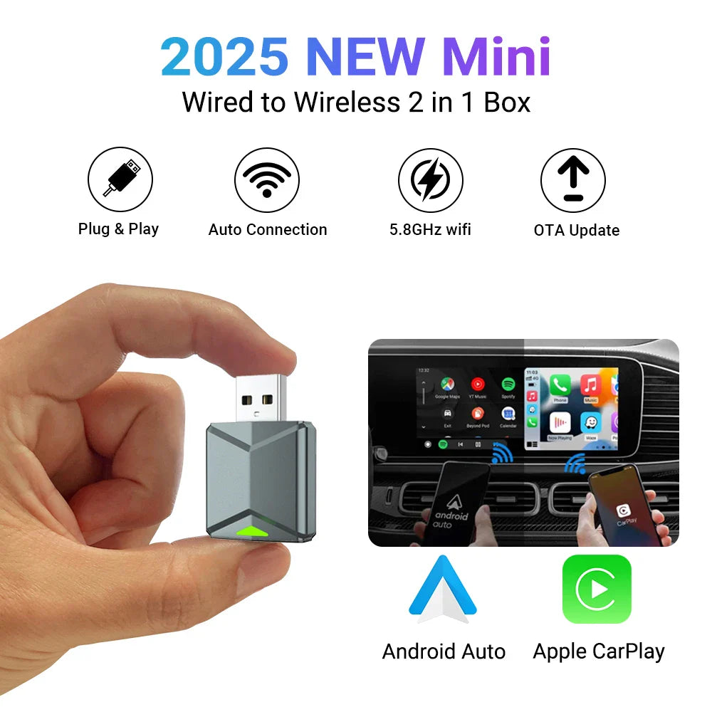 Acodo 2025 Android 14 3-in-1 CarPlay AI Box Wireless Adapter for Android Auto, YouTube & Netflix – Universal Plug and Play TV Box