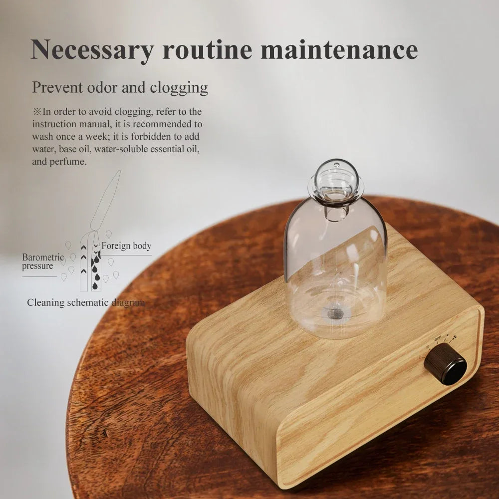 Glass Essential Oil Diffuser with Wood Grain Base - 2600mAh Nebulizer for Professional Aroma Therapy in Home or Office