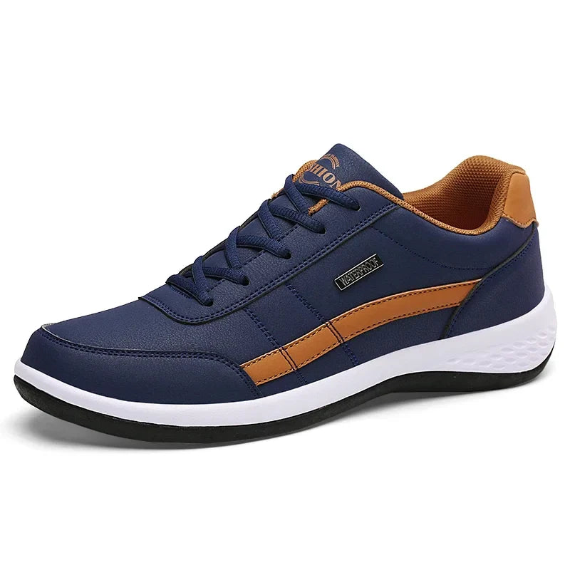 MAEDEF Men's Leather Sneakers – Waterproof Casual Lace-Up Footwear, Comfortable Vulcanized Shoes for Men
