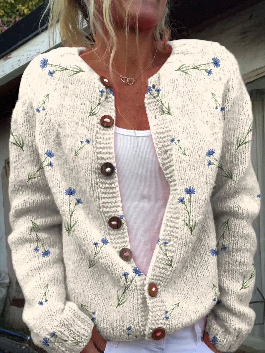 Women’s 3D Print Knitted Cardigan - Autumn Winter Vintage Thin Sweater Casual Fashion Knit Top
