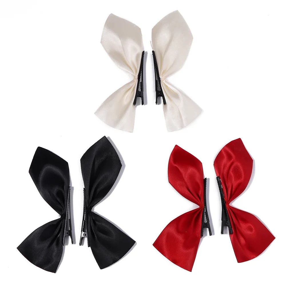 2pcs Black & White Ribbon Hair Bow Clips – Vintage Bowknot Side Hairpins, Cute Barrettes for Girls & Women, Headdress Accessories