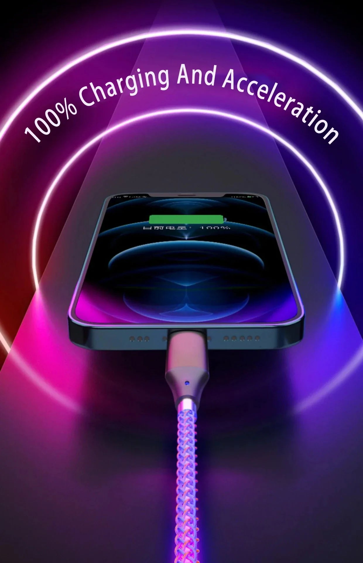 6A RGB 3-in-1 Fast Charging Cable – Colorful Breathing Light USB Data Cord for Car & Universal Use