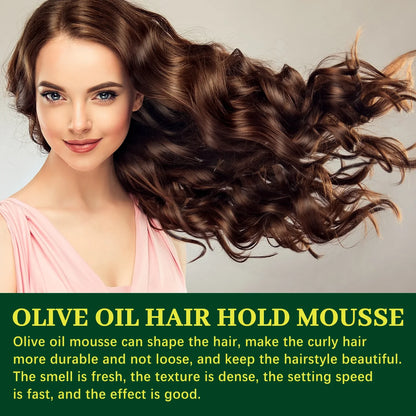 Olive Oil Hair Styling Mousse - Long Lasting Curl Hold Formula for Frizz Control, Smoothness & Hair Breakage Protection