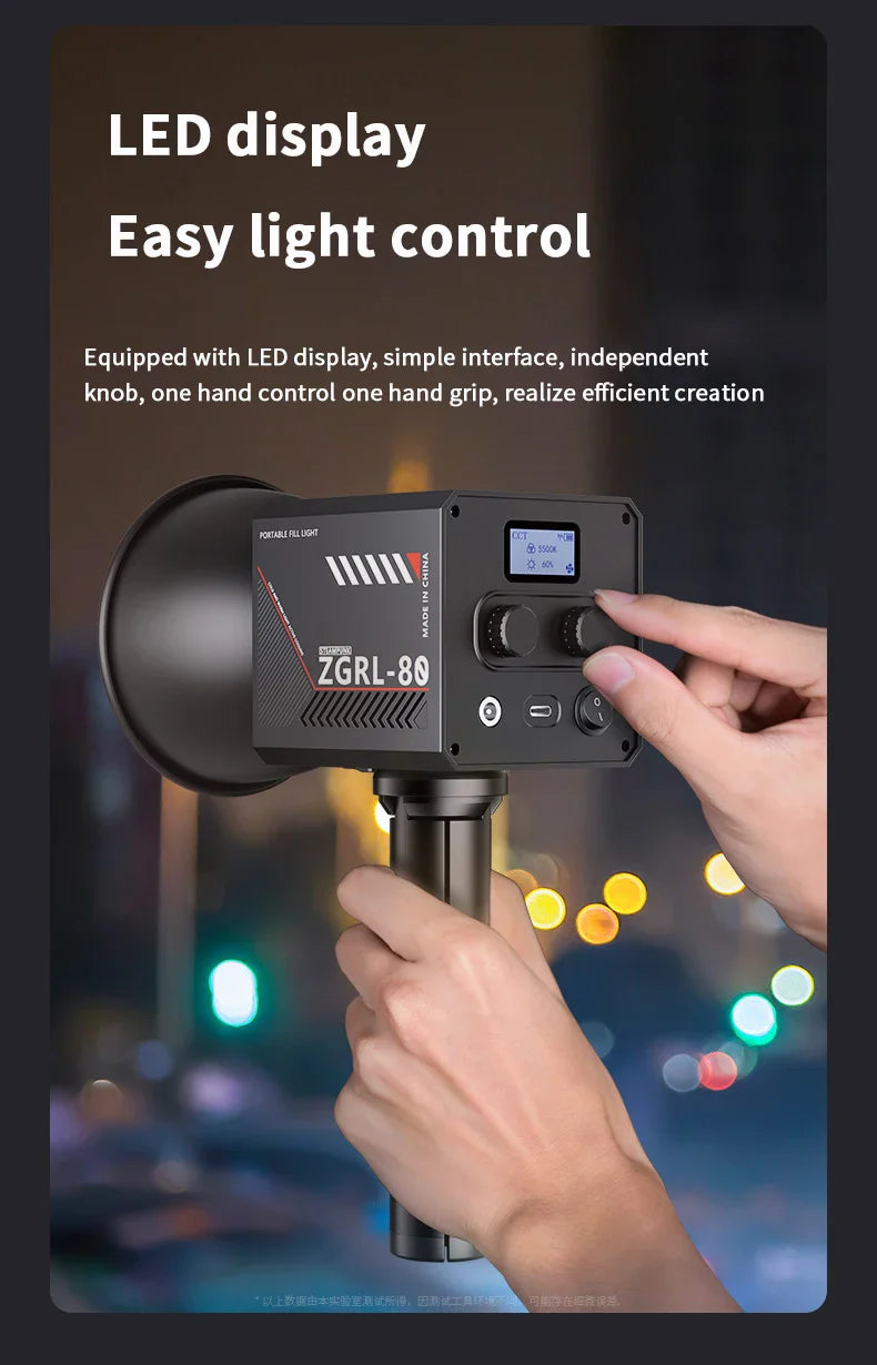 60W Pro Portable LED Video Light – COB Bi-Color Photography Light (2800K-7500K) for Livestreaming, Handheld Outdoor Shooting