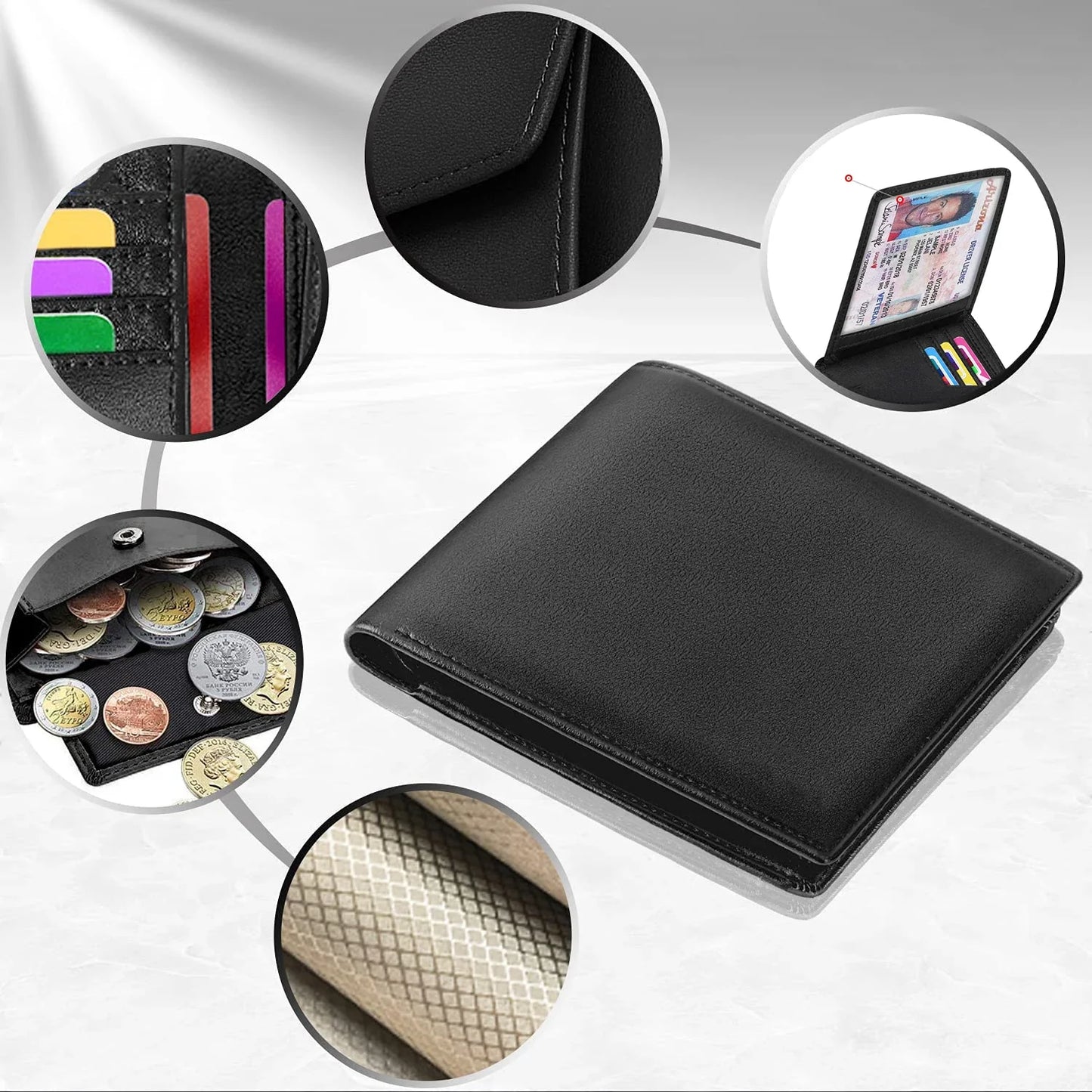 Men’s Slim RFID Blocking Genuine Leather Wallet — Coin Pocket, 2 Banknote Compartments & 10 Credit Card Slots