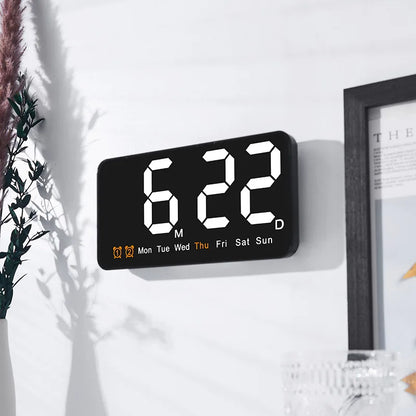 Voice Control Large Digital Wall Clock – LED Display with Temperature, Date, Week, DST, Snooze, Dual Alarm, 12/24H, Wall-Mounted or Table Use