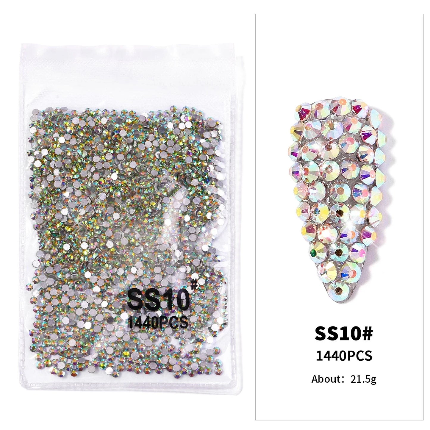 12-Grid 3D Glass AB Crystal Nail Art Rhinestones Kit – Flatback Round Beads with Tools for Nail Jewelry & Diamond Decoration