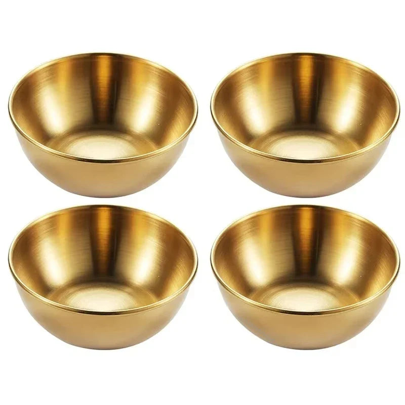 2PCS/4PCS Stainless Steel Golden Sauce Dishes – Appetizer & Seasoning Serving Tray Set for Kitchen Tableware