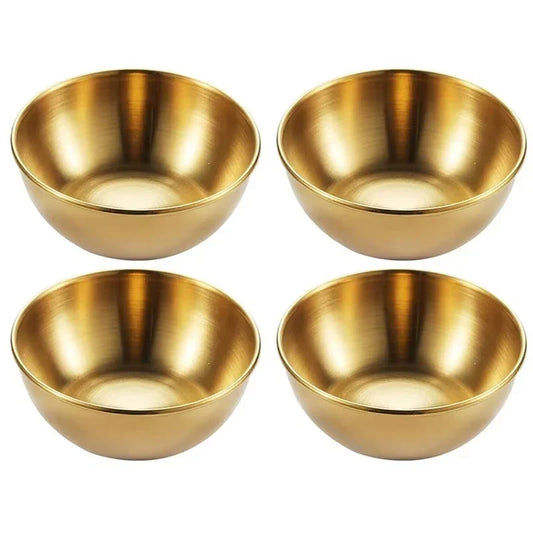 2PCS/4PCS Stainless Steel Golden Sauce Dishes – Appetizer & Seasoning Serving Tray Set for Kitchen Tableware