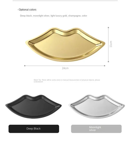 Stainless Steel Lip Shaped Jewelry Tray – Decorative Cosmetic Organizer & Metal Storage Dish