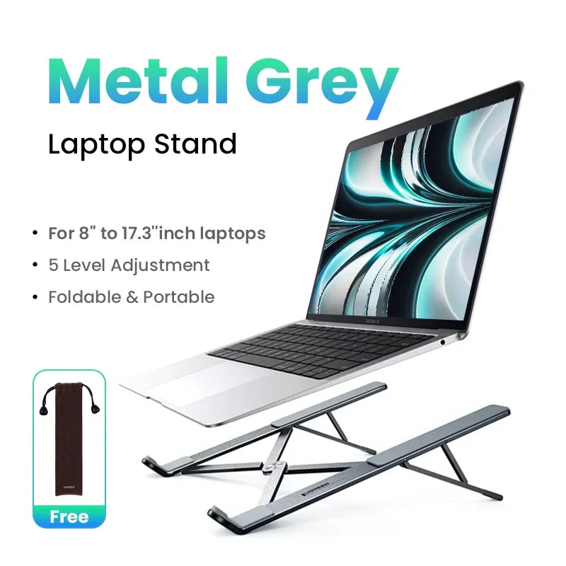 UGREEN Foldable Aluminum Laptop Stand - Vertical Notebook Holder for MacBook Pro Air, Tablet & Phone Support