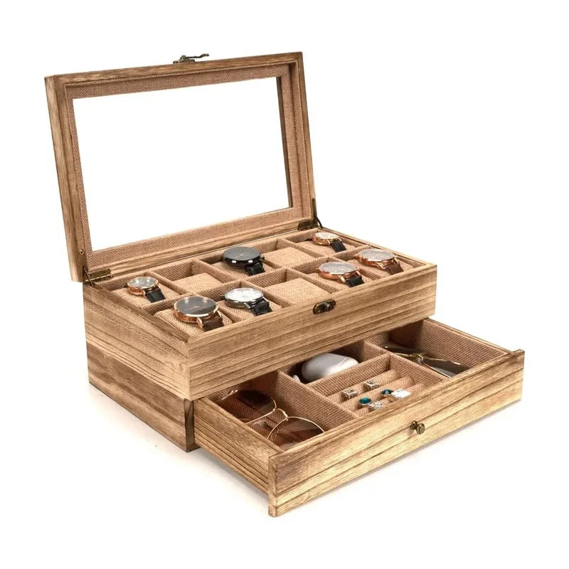 10-Slot Wooden Watch Box – Men’s & Women’s Watch Storage and Display Rack