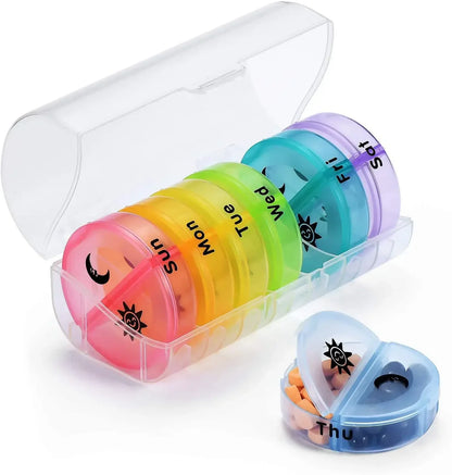 Rainbow 7-Day Pill Organizer — Portable Plastic Weekly Medicine Storage Box for Tablets