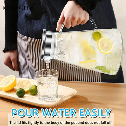 Transparent Glass Water Jug - Heat Resistant Cold Water Kettle with Handle & Large Capacity Household Drink Pitcher