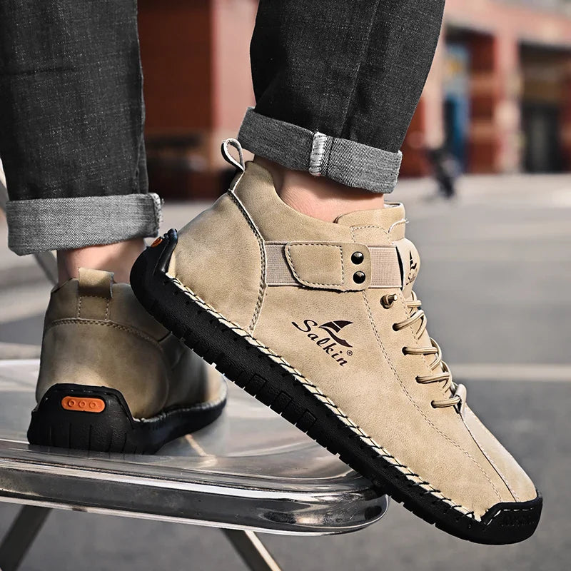 2024 Handmade Leather Casual Men’s Shoes - Breathable Sneakers & Ankle Boots for Outdoor Wear