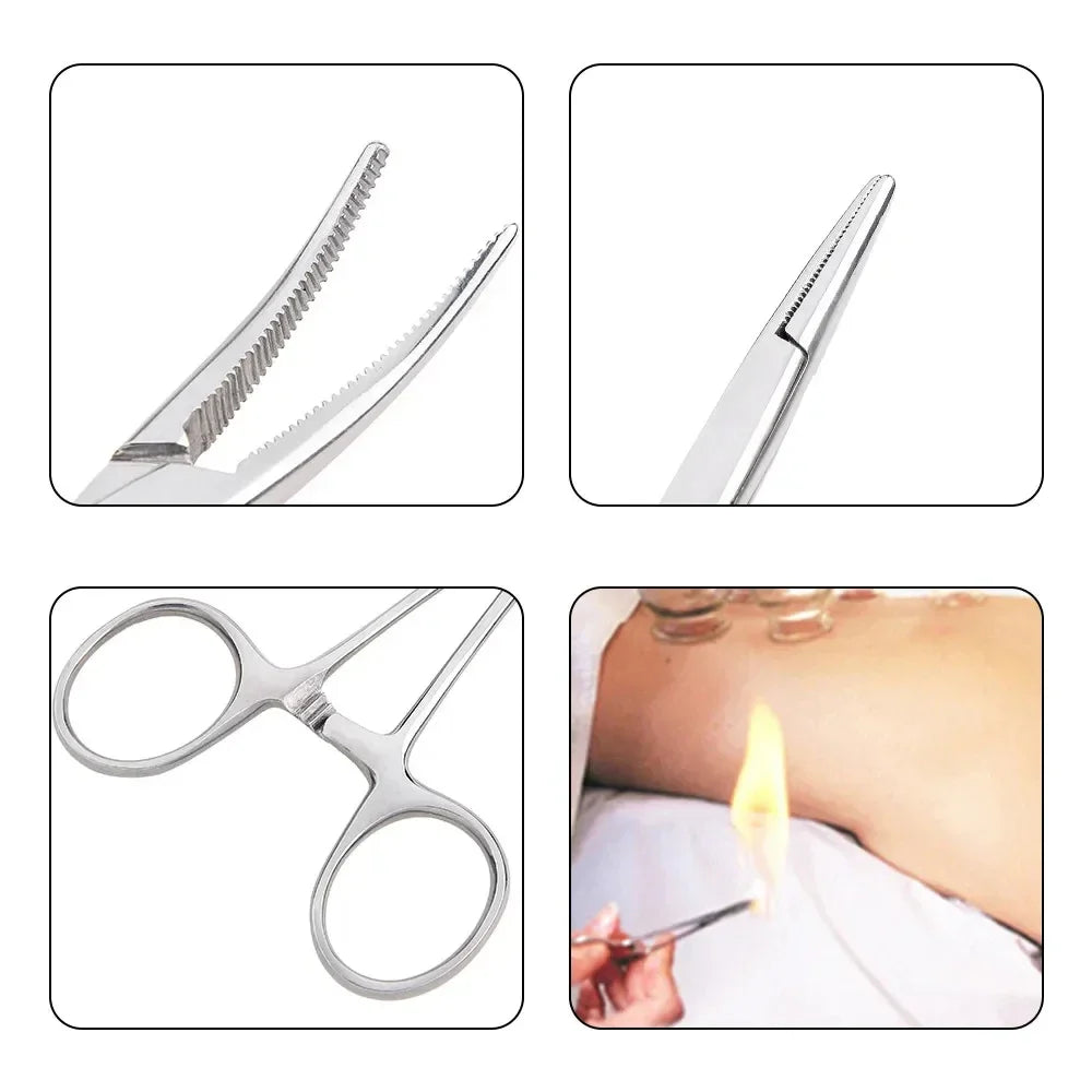 Stainless Steel Hemostatic Forceps – Surgical Locking Clamp Tool, Curved & Straight Tip Fishing Pliers & Medical Hemostat Tool