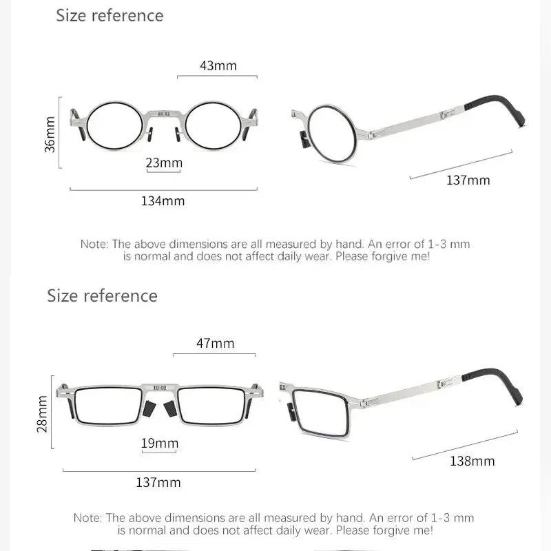 Unisex Folding Reading Glasses – Full Metal Frame, Transparent Lenses, Anti-Blue Light with Case
