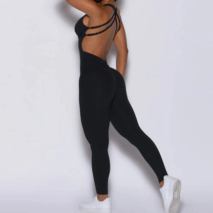 Women’s Black Sporty Jumpsuit – 2025 Workout Yoga Gym Set with Push-Up Fitness Overalls