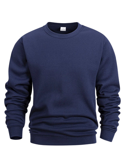 Men’s Crew Neck Sweatshirt — Solid Color Casual Long Sleeve Pullover for Spring Outdoor Sportswear
