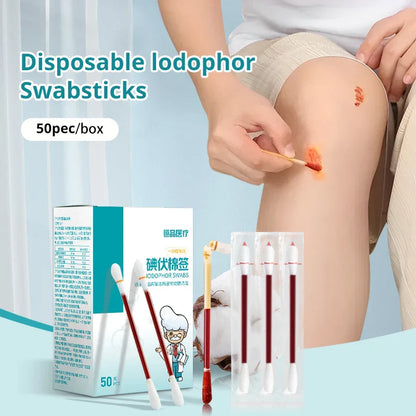 50-500pcs Disposable Iodine Cotton Swabs — Sterile Aseptic Medical Care for Home, Travel & Outdoor Emergency Kits