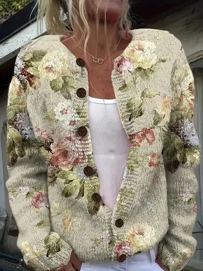 Women’s 3D Print Knitted Cardigan - Autumn Winter Vintage Thin Sweater Casual Fashion Knit Top