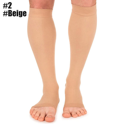 Plus Size Compression Calf Sleeves (S–7XL) – 30–40mmHg Medical Support Socks for Varicose Veins, Edema & Running Athletics Toeless Stockings for Men & Women
