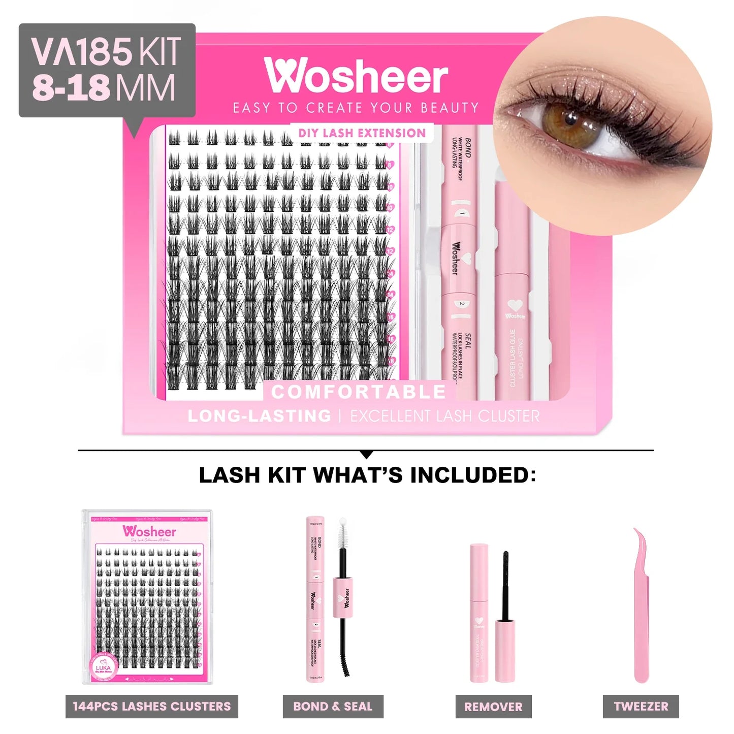 WOSHEER DIY Eyelash Cluster Kit – Faux Mink Lash Extensions with Bond, Seal & Remover for Natural Thick Individual Lashes