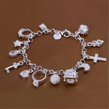 European & American Silver Fashion Thirteen Pendant Bracelet: Women's Multi-Element Jewelry - Simple Style Accessory