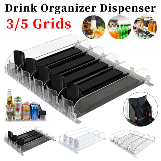 Canned Beverage Push Rack – Adjustable E-Shaped Drink Organizer & Dispenser for Kitchen & Fridge