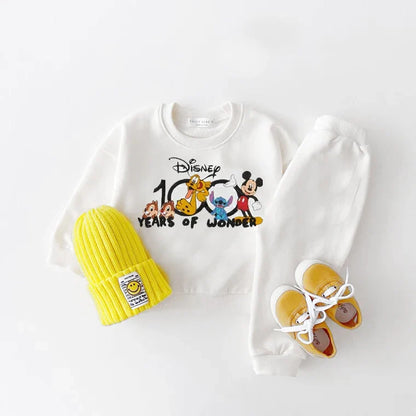 Disney Baby Unisex Hoodies Set - Cartoon Print Long Sleeve Tops & Trousers, Toddler Boys Casual Sweatshirt Outfit