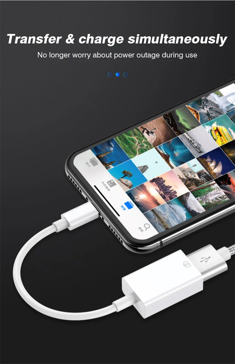 Byscoon USB 3.0 OTG Adapter Cable – Lightning to USB Camera Converter for iPhone 14/13/12/11 Pro Max, XS, XR, 7 & 8 Plus