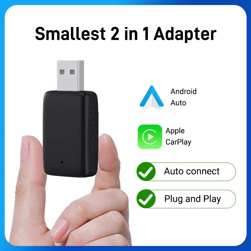 NEW 2-in-1 Mini Wireless CarPlay & Android Auto Adapter – Wired to Wireless Plug & Play for 99% OEM Cars