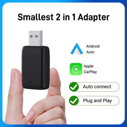 NEW 2-in-1 Mini Wireless CarPlay & Android Auto Adapter – Wired to Wireless Plug & Play for 99% OEM Cars