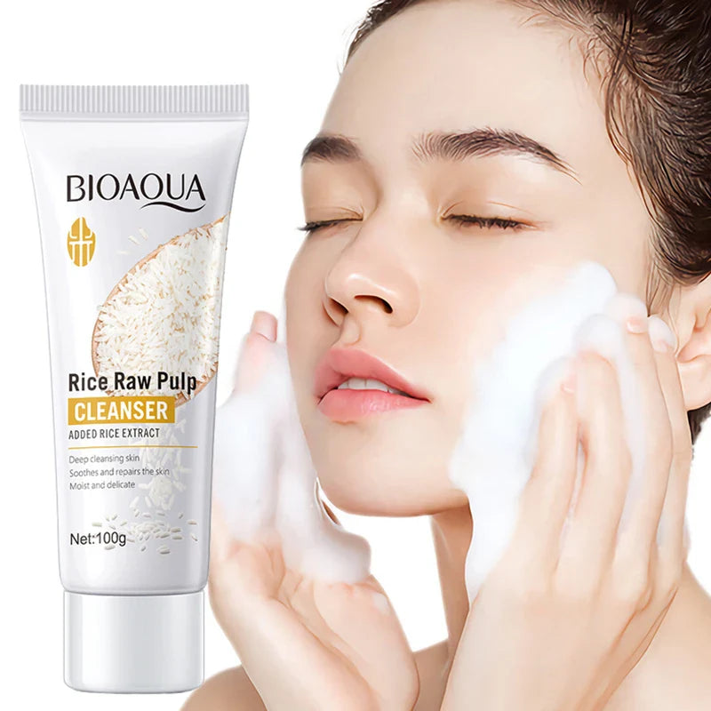 BIOAQUA Rice Extract Facial Cleanser Foam – Moisturizing Brightening Face Wash for Smooth, Rejuvenated Skin