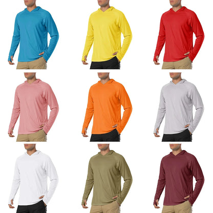 TACVASEN Men's Sun Protection Hoodie T-Shirt – UV-Proof, Lightweight, Breathable Long Sleeve Quick-Dry Top