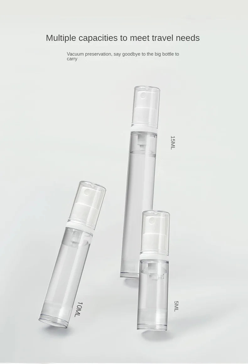 5-15ml Clear Refillable Airless Pump Bottle Set – Travel Cream, Lotion & Spray Containers for Toiletries