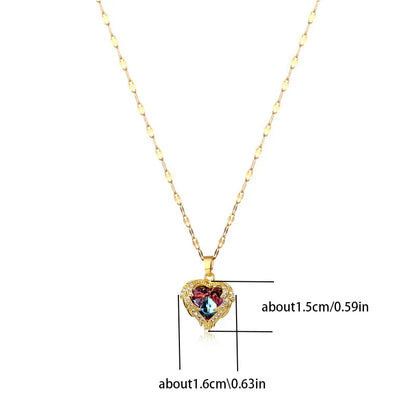 Top Luxury Colorful Crystal Ocean Heart Pendant Necklace – Trendy 316L Stainless Steel Jewelry for Women, Wedding Neck Chain