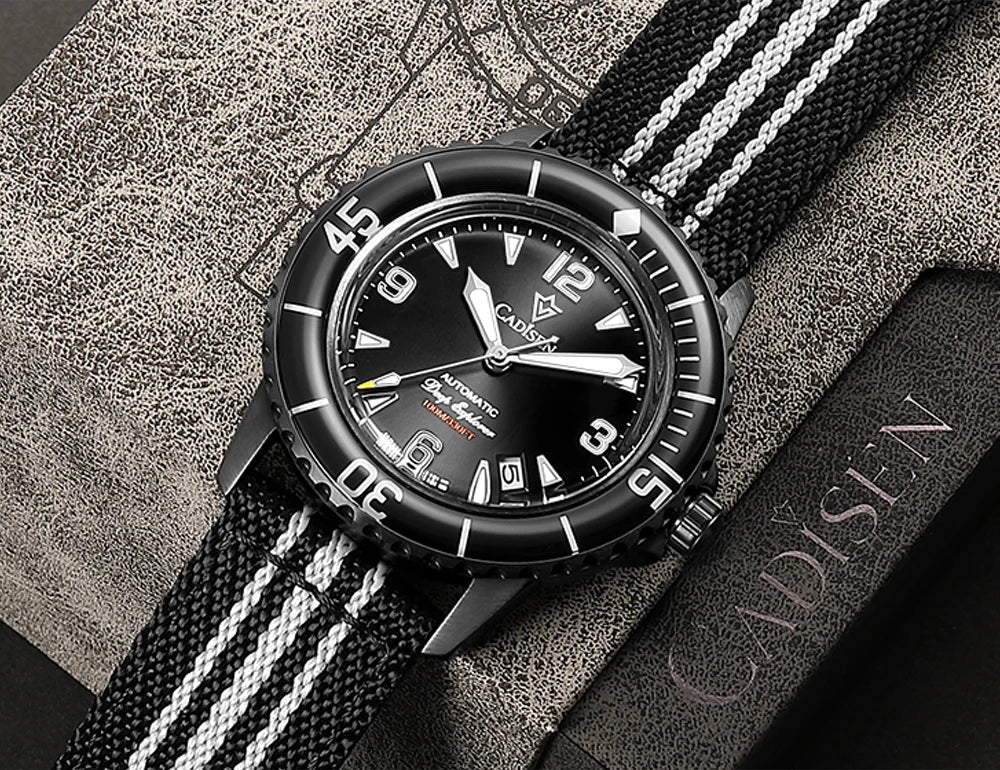 CADISEN Deep Explorer 2025 Automatic Mechanical Men’s Watch – Canvas Strap, NH35 Movement, Luminous & Waterproof Luxury Wristwatch
