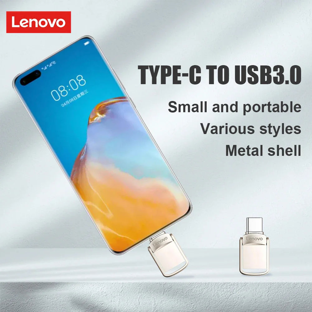 Original Lenovo 2TB USB 3.1 Pendrive – Metal 2-in-1 OTG Flash Drive for Phone & Computer (128GB, 512GB, 1TB, 2TB)