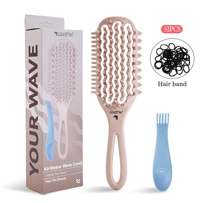 WANMEI Air Cushion Detangler Brush Set – Scalp Massage Comb, Cleaner & 52 Hair Bands, Anti-Frizz Wet/Dry Styling Tool